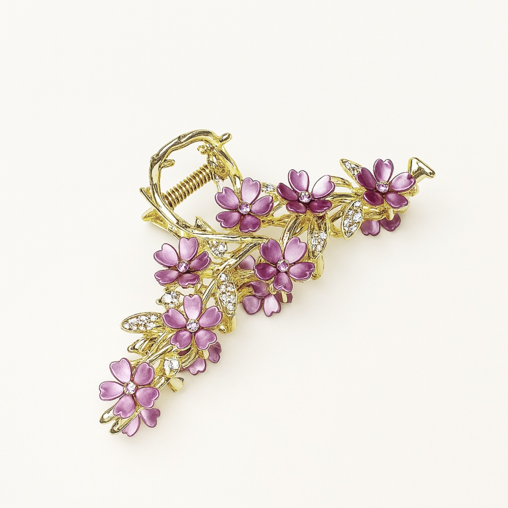 Kovový skřipec do vlasů s fialovými květy2_1